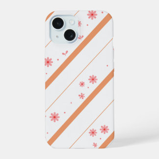 Roze bloemendiagonaal gestreepte telefoonhoes. iPhone 15 case