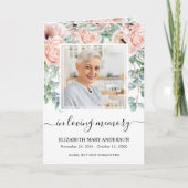 Roze bloemendienst rouwprogramma kaart (Voorkant)