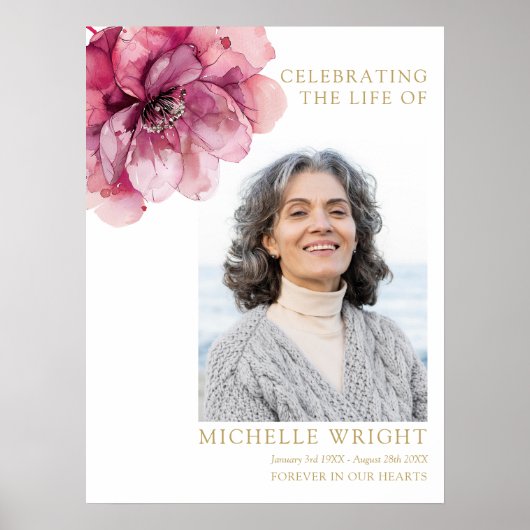 Roze Bloemendienst Viering Van Het Leven Foto Bord Poster (Voorkant)