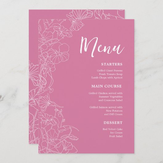 Roze Bloemendiner Menu (Voorkant / Achterkant)