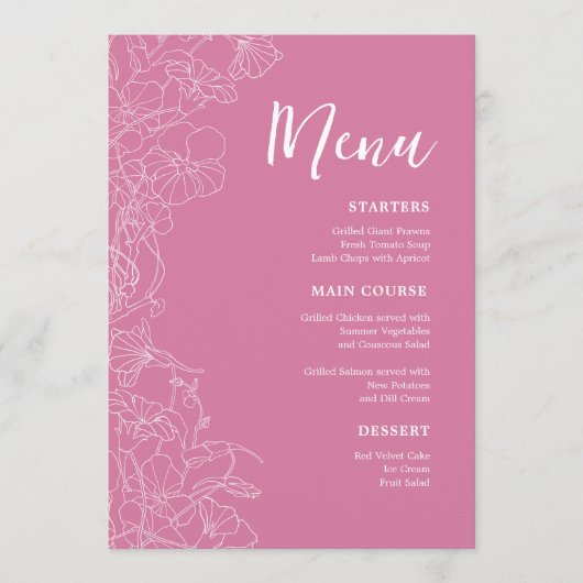 Roze Bloemendiner Menu (Voorkant)