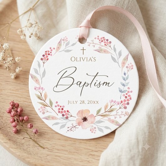 Roze bloemendochter Doop Ronde Bedankjes Labels
