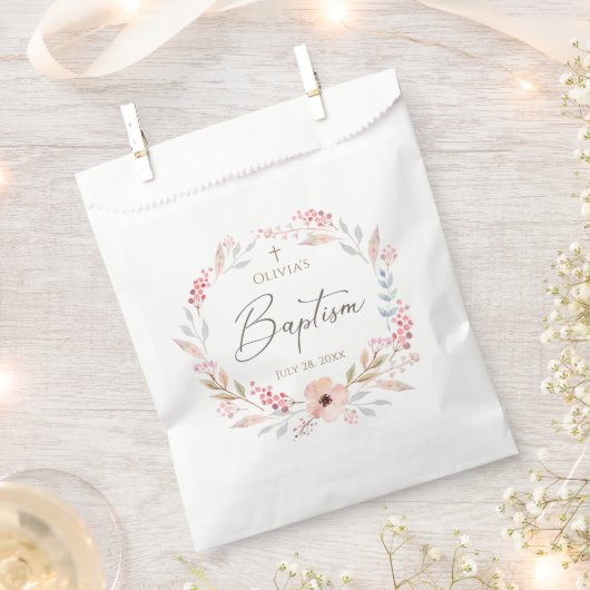 Roze bloemendochter Doop Ronde Bedankzakje (Geknipt)