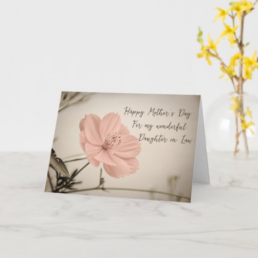 Roze  bloemendochter in de wet Moederdag Kaart (Gele Bloem)