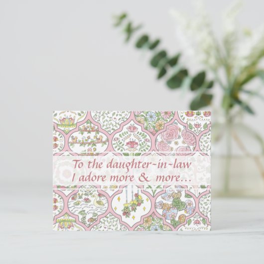  roze bloemendochter-in-law Moederdag Briefkaart (Staand voorkant)