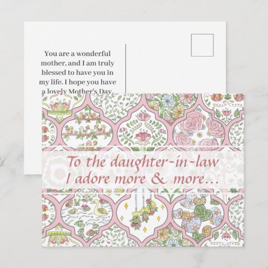 roze bloemendochter-in-law Moederdag Briefkaart (Voorkant / Achterkant)