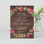 Roze Bloemendonk Bruin Rustiek Hout Landelijke Bru Aankondiging (Staand voorkant)