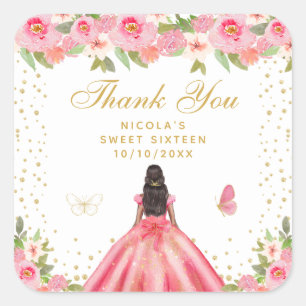 Roze Bloemendonkere Huid Prinses Sweet Sixteen Vierkante Sticker