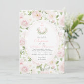Roze bloemendoop uitnodiging, Meisje Doop, Kaart (Staand voorkant)