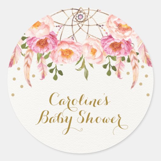 Roze bloemendroomvanger Shower Bedankjes Ronde Sticker (Voorkant)