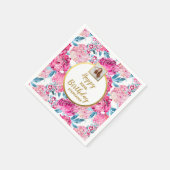 Roze bloemendruk, foto, elke leeftijd, verjaardag  servet (Hoek)