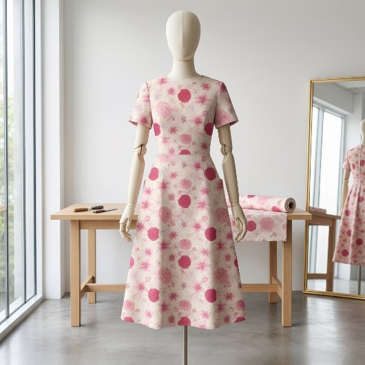 Roze bloemendruk klassieke stof