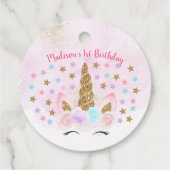 Roze bloemeneenhoorn magische verjaardag bedankjes labels (Achterkant)