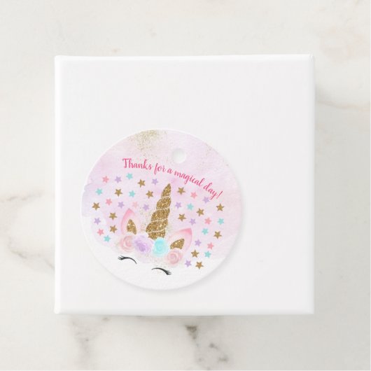 Roze bloemeneenhoorn magische verjaardag bedankjes labels