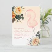 Roze bloemenelegante 2e verjaardag kaart (Staand voorkant)