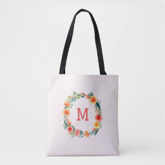 Roze Bloemenen Initialen Tote Bag