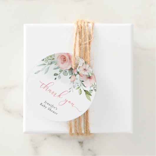 Roze bloemeneucalyptus baby meisje douche dank u bedankjes labels (In situ)