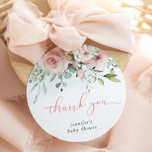 Roze bloemeneucalyptus baby meisje douche dank u bedankjes labels