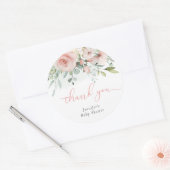 Roze bloemeneucalyptus baby meisje douche dank u ronde sticker (Envelop)