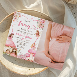 Roze bloemenfee meisje babyshower foto kaart