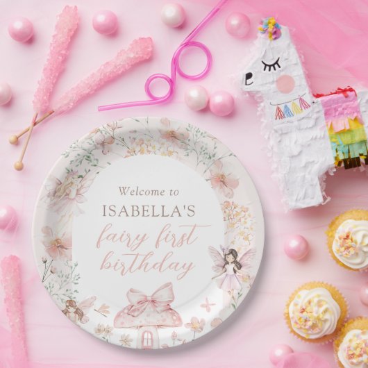 Roze Bloemenfee Verjaardag Papieren Bordje (Feest)