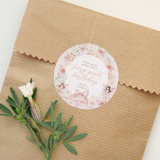 Roze Bloemenfee Verjaardag Ronde Sticker