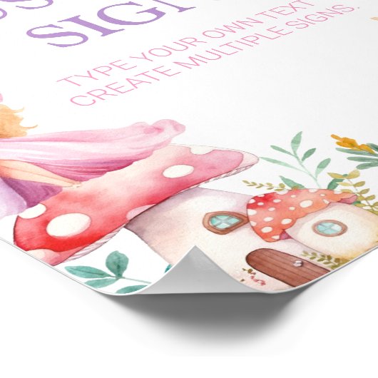 Roze Bloemenfee Verjaardagsfeesttafelteken Poster (Hoek)