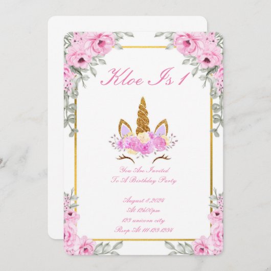 ROZE BLOEMENFEEËN VERJAARDAGSUITNODIGING KAART (Voorkant / Achterkant)