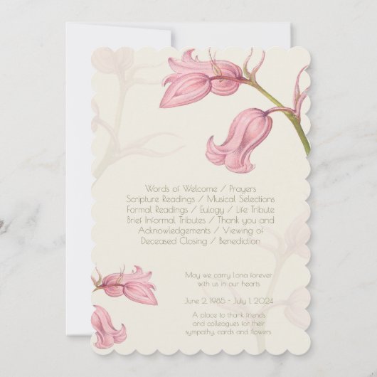  roze bloemenfoto begrafenisprogramma kaart (Achterkant)