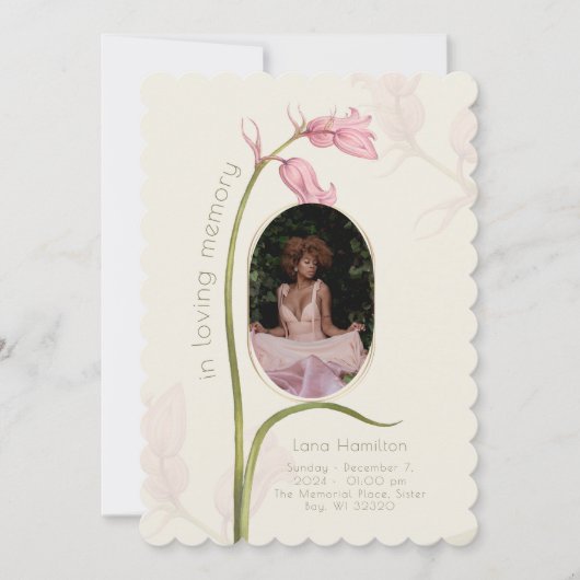  roze bloemenfoto begrafenisprogramma kaart (Voorkant)