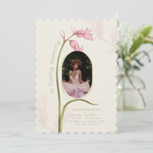  roze bloemenfoto begrafenisprogramma kaart (Staand voorkant)