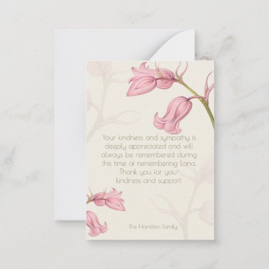 Roze Bloemenfoto Begrafenissympathie Dank u kaart Notitiekaartje (Achterkant)