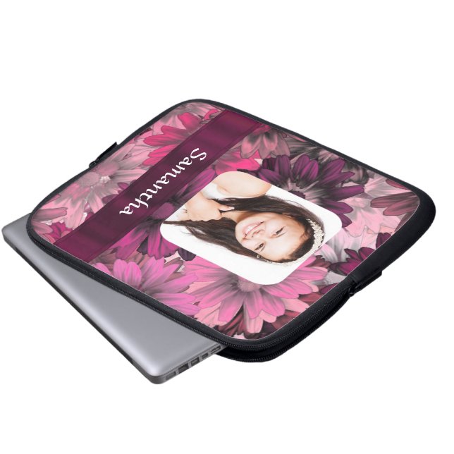 Roze bloemenfoto sjabloon laptop sleeve (Voorkant onderkant)