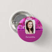 Roze bloemenfoto sjabloon ronde button 3,2 cm (Voorkant /achterkant)
