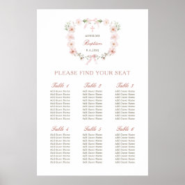 Roze bloemenframe Doop zitplaatsenkaart Poster