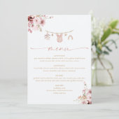 Roze bloemengardern baby shower menu (Staand voorkant)