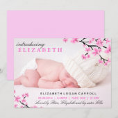 Roze bloemengeboorteaankondiging aankondiging (Voorkant / Achterkant)