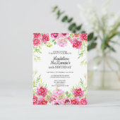 Roze bloemengeboortekaart uitnodiging (Staand voorkant)