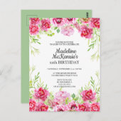 Roze bloemengeboortekaart uitnodiging (Voorkant / Achterkant)