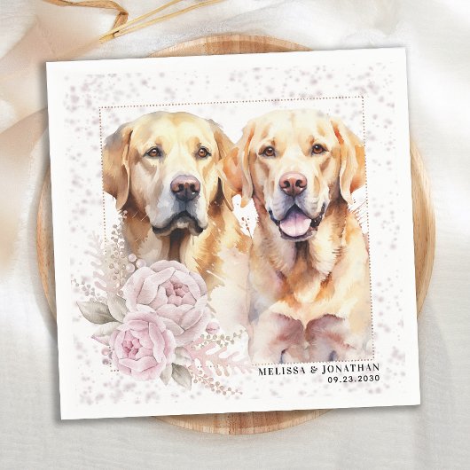 roze bloemengele labrador hondenbruiloft servet