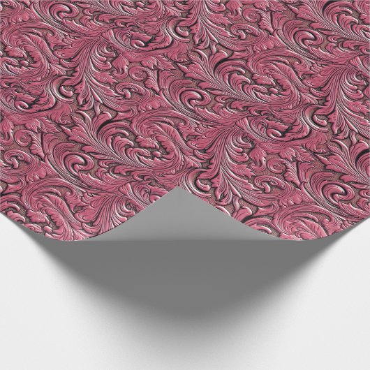 Roze bloemengereedschap reliëfleder western cadeaupapier (Hoek)