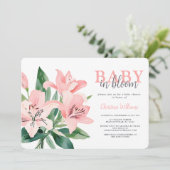 Roze bloemengestalte baby shower uitnodiging voor (Staand voorkant)