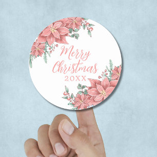 Roze bloemengestalte Persoonlijke Prettig Kerst Ronde Sticker