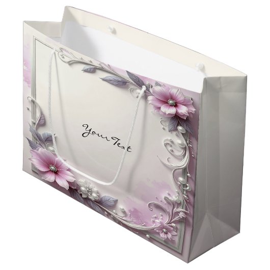 Roze bloemengestel geschenkzak groot cadeauzakje (Voorkant Gekanteld)