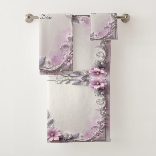 Roze bloemengestelthedoekenset bad handdoek (Insitu)