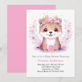 Roze Bloemengirlanden Otter Meisje Baby Shower Kaart (Voorkant / Achterkant)