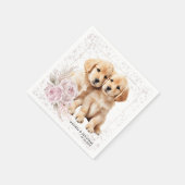 roze bloemengolden retriever hondenbruiloft servet (Hoek)