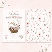 Roze bloemengosling baby shower | kaart