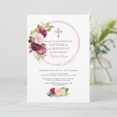 Roze Bloemengoud 1e Verjaardag & Doop Kaart (Staand voorkant)