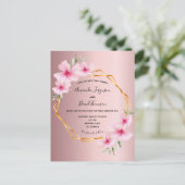 Roze bloemengoud geometrische bruiloft uitnodiging (Staand voorkant)